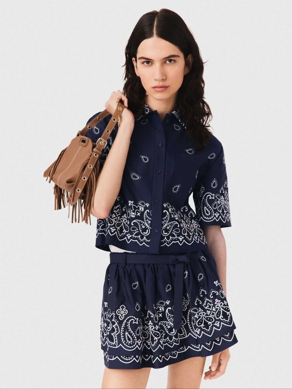 Maje Cropped embroidered taffeta shirt